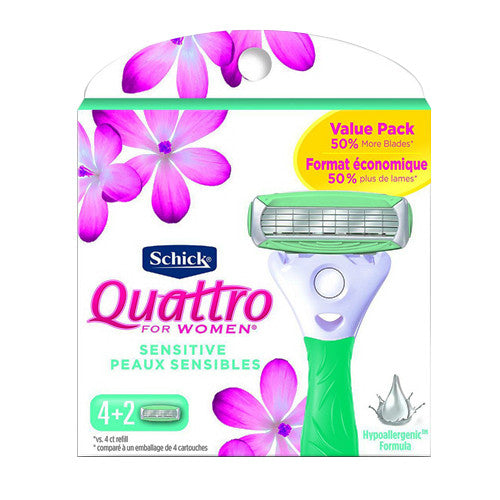 Schick Quattro Sensitive Razor Blade Refills for Women, 6 Ea
